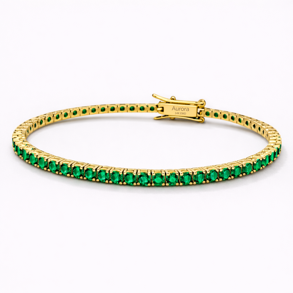 Aurora Signature Tennis Bracelet – 3 mm Emerald | 14K Yellow Gold