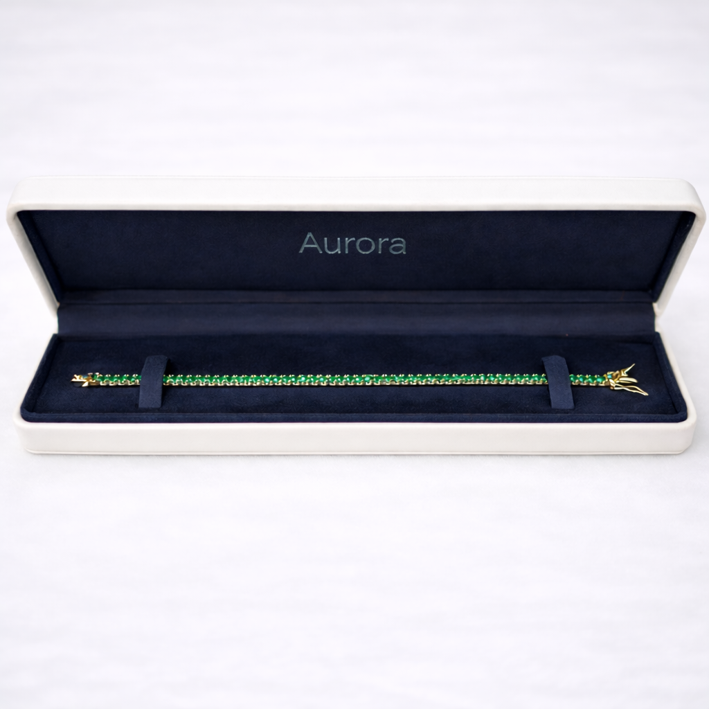 Aurora Signature Tennis Bracelet – 3 mm Emerald | 14K Yellow Gold