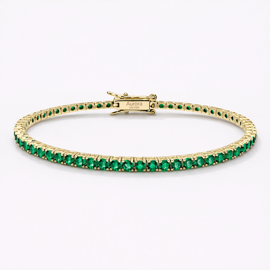 Aurora Signature Tennis Bracelet – 3 mm Emerald | 14K Yellow Gold