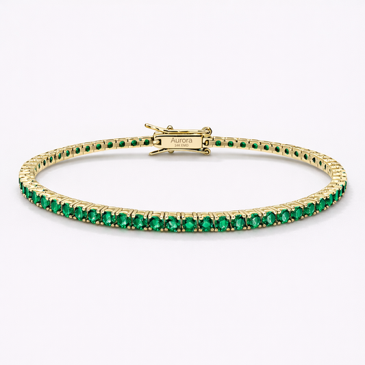 Aurora Signature Tennis Bracelet – 3 mm Emerald | 14K Yellow Gold