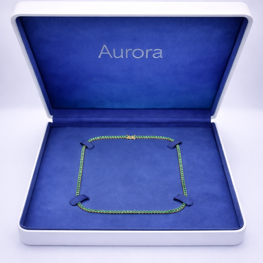 Aurora Signature Tennis Chain – 3 mm Emerald | 14K Yellow Gold