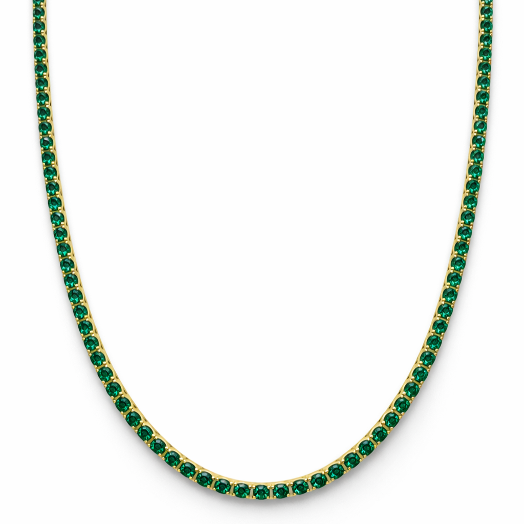 Aurora Signature Tennis Chain – 3 mm Emerald | 14K Yellow Gold