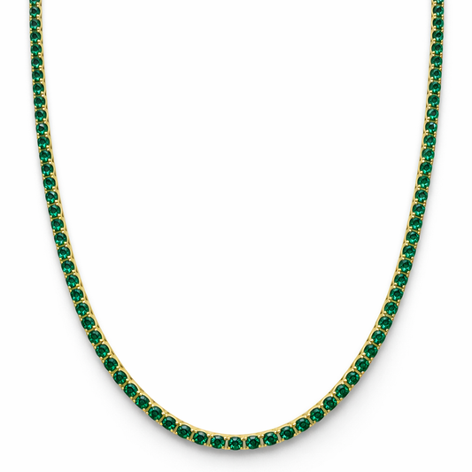 Aurora Signature Tennis Chain – 3 mm Emerald | 14K Yellow Gold