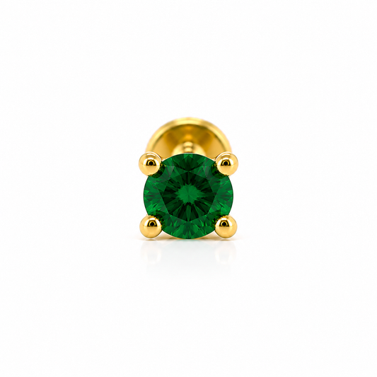 Aurora Minimalist Emerald Threaded Stud – 3 mm | 14K Yellow Gold