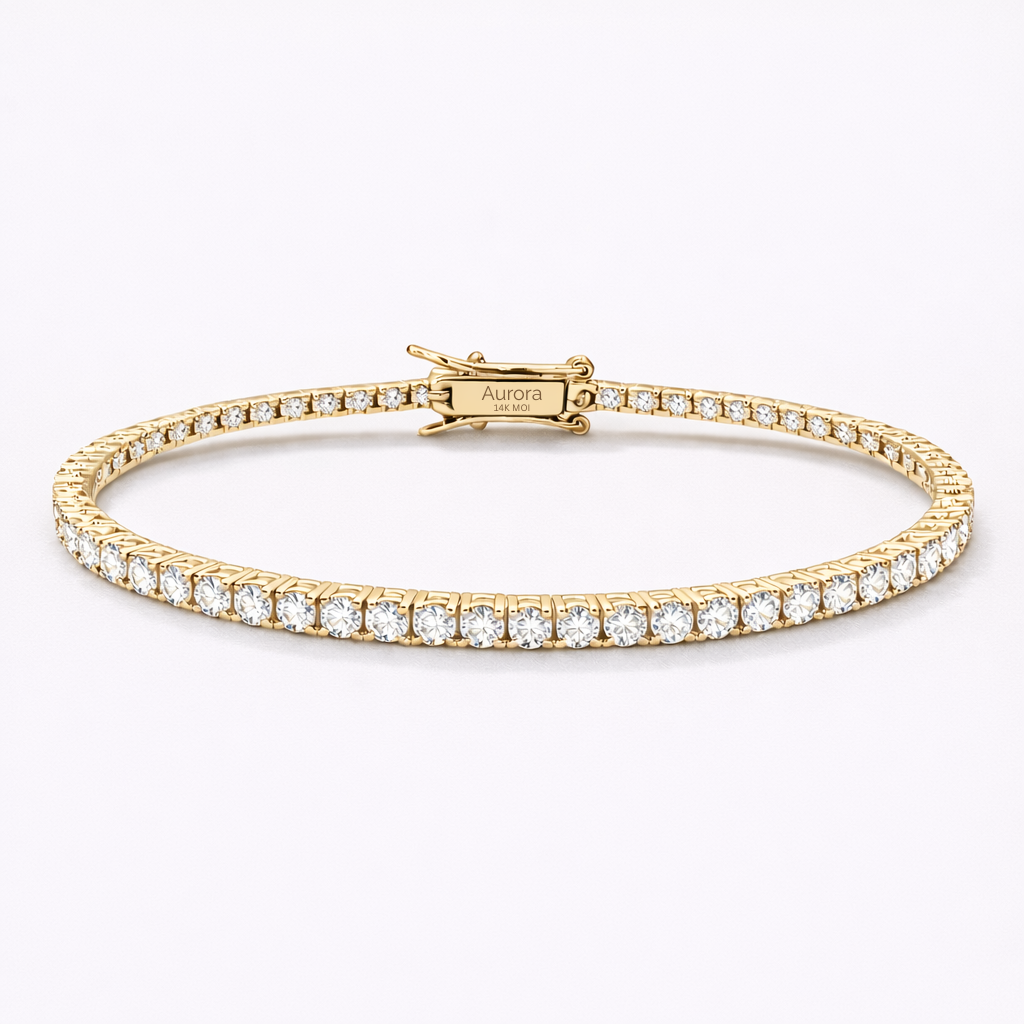Aurora Signature Tennis Bracelet – 3 mm Moissanite | 14K Yellow Gold