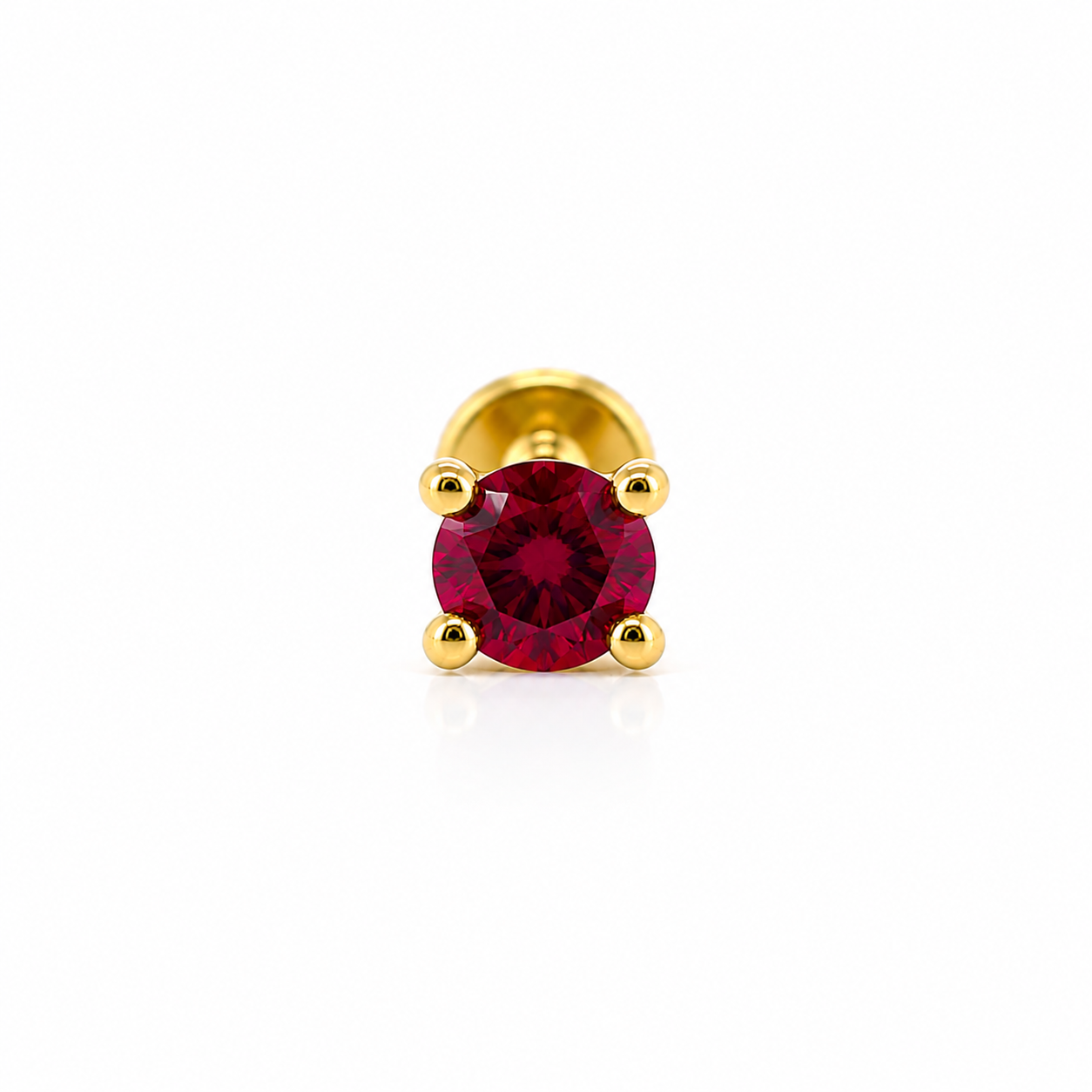 Aurora Minimalist Ruby Push Pin Stud – 3 mm | 14K Yellow Gold