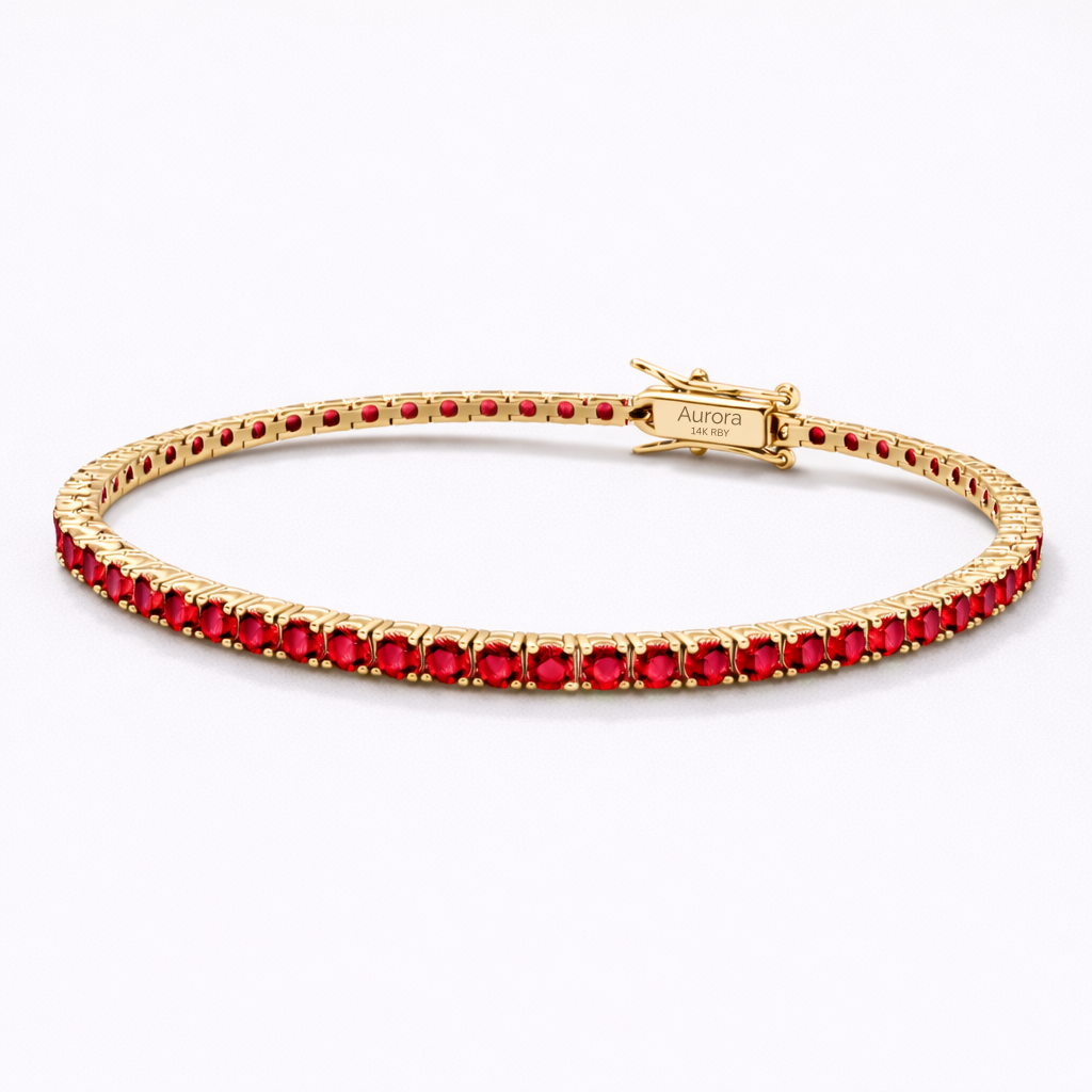 Aurora Signature Tennis Bracelet – 3 mm Ruby | 14K Yellow Gold