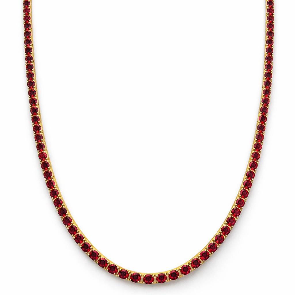Aurora Signature Tennis Chain – 3 mm Ruby | 14K Yellow Gold