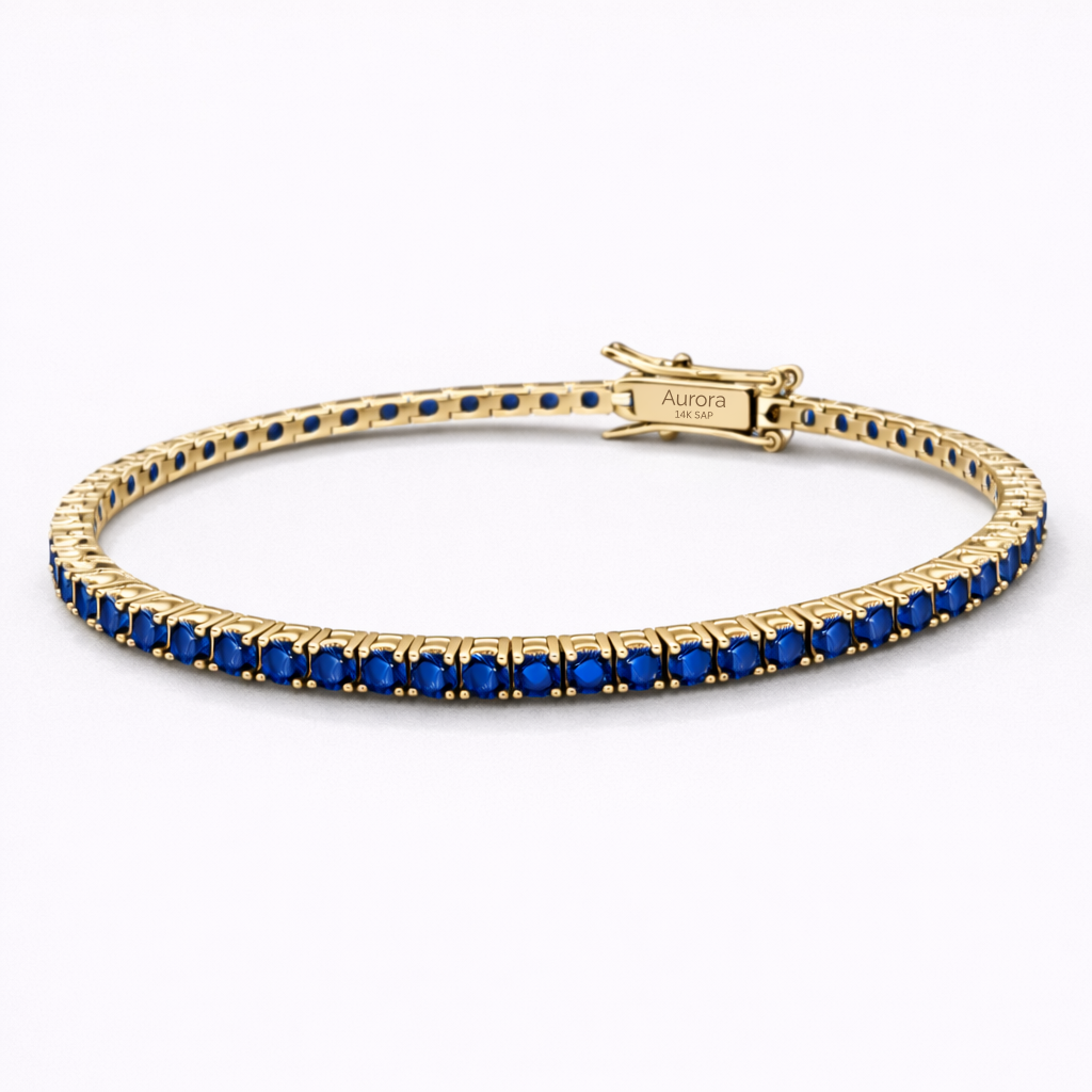 Aurora Signature Tennis Bracelet – 3 mm Sapphire | 14K Yellow Gold