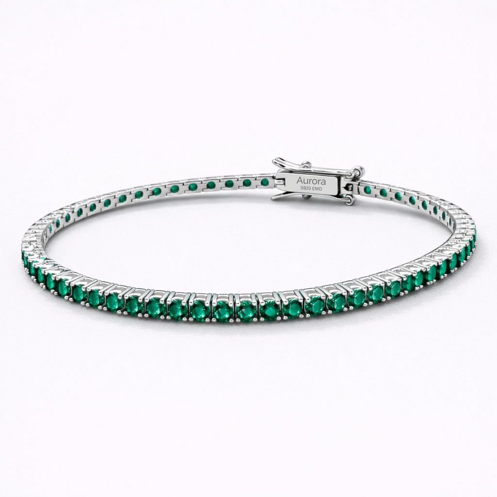 Aurora Signature Tennis Bracelet – 3 mm Emerald | 925 Sterling Silver