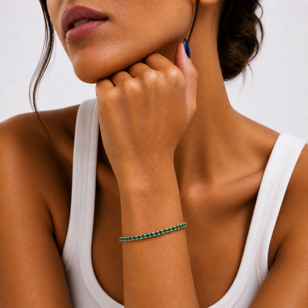 Aurora Signature Tennis Bracelet – 3 mm Emerald | 925 Sterling Silver