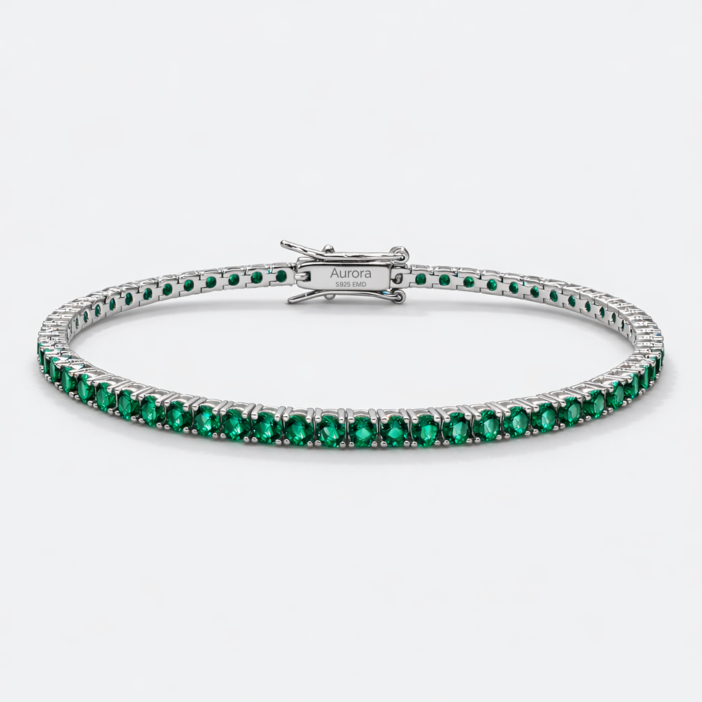 Aurora Signature Tennis Bracelet – 3 mm Emerald | 925 Sterling Silver