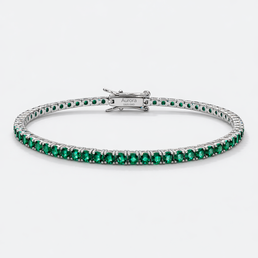 Aurora Signature Tennis Bracelet – 3 mm Emerald | 925 Sterling Silver