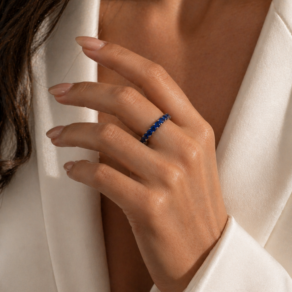 Aurora Signature Eternity Ring – 3 mm Sapphire | 925 Sterling Silver