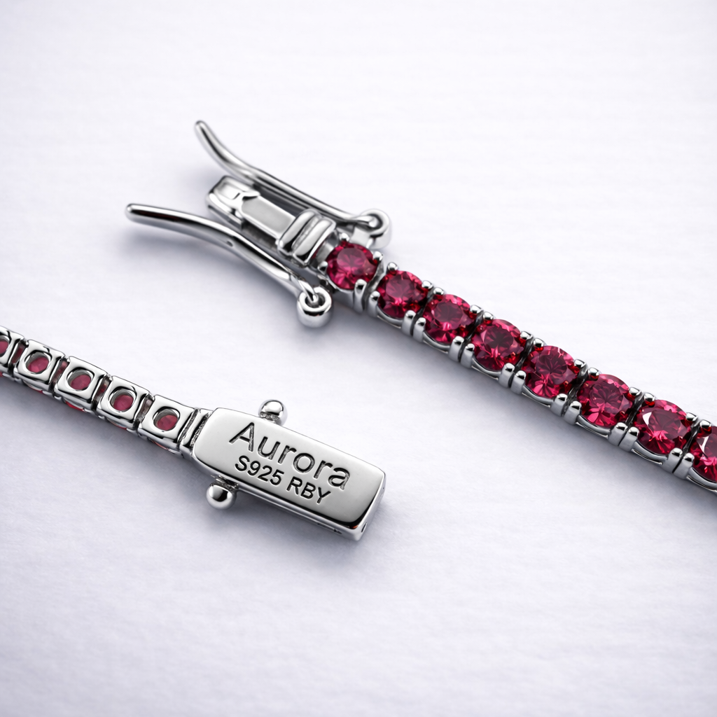 Collar de tenis fino Aurora - Rubí de 2 mm | Plata de ley 925