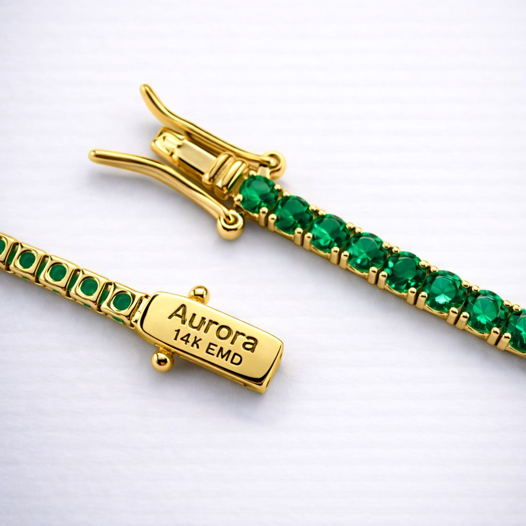 Aurora Fine Tennis Bracelet – 2 mm Emerald | 14K Yellow Gold