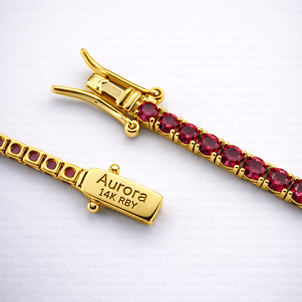 Aurora Signature Tennis Chain – 3 mm Ruby | 14K Yellow Gold