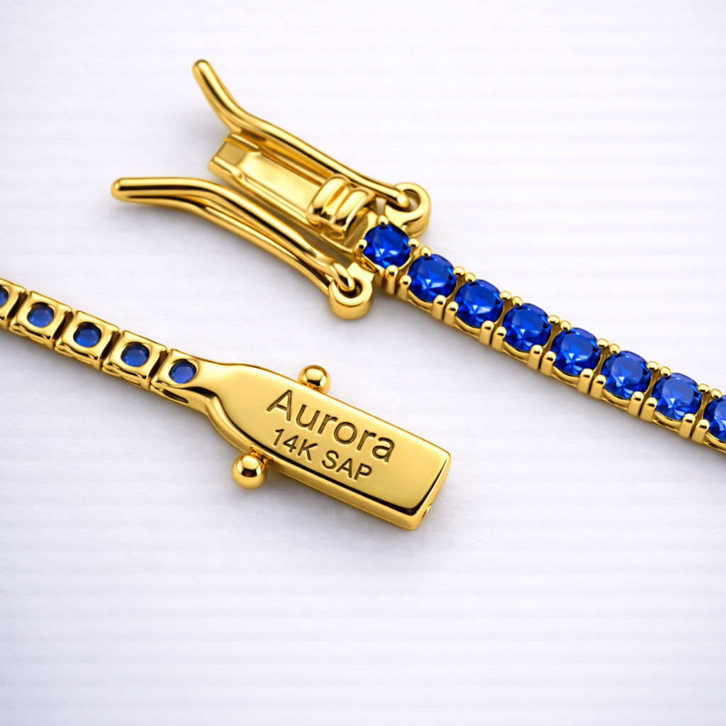 Collar Fino de Tenis Aurora – Zafiro de 2 mm | Oro Amarillo de 14K