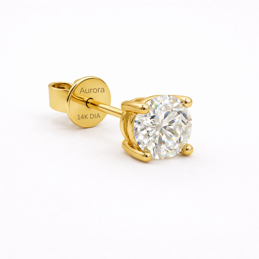 Aurora Fine Diamond Solitaire Stud Earrings – 5 mm | 14K Yellow Gold