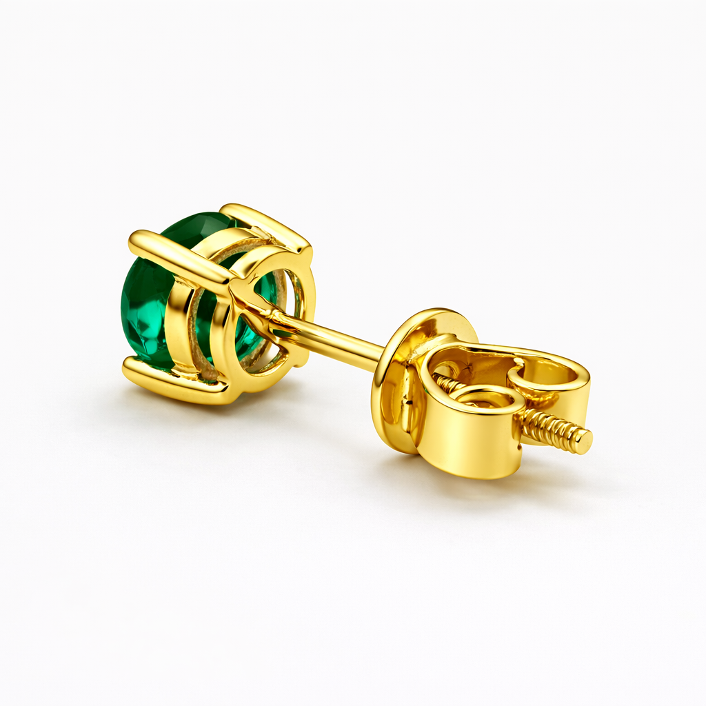 Aurora Fine Emerald Solitaire Stud Earrings – 5 mm | 14K Yellow Gold