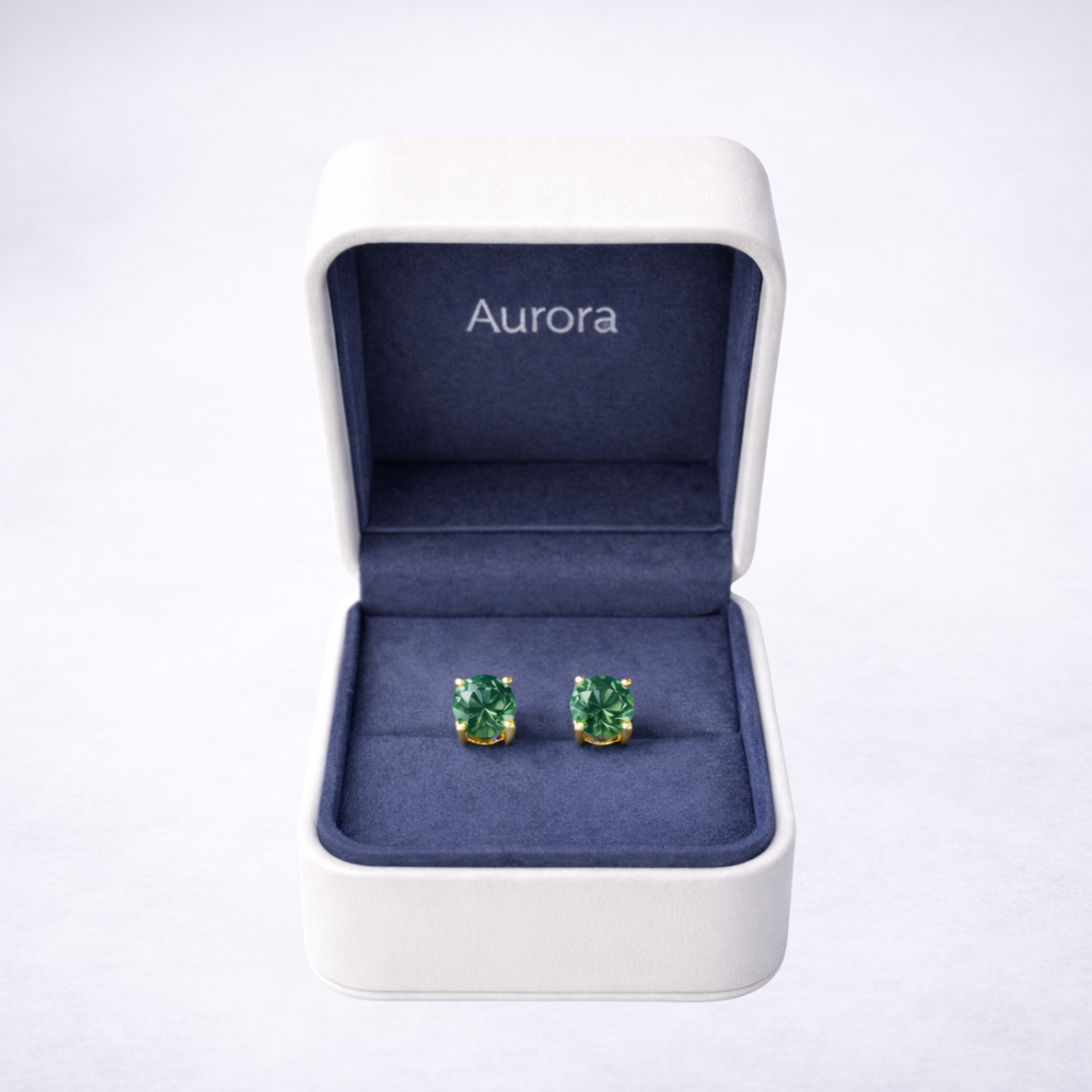 Aurora Fine Emerald Solitaire Stud Earrings – 5 mm | 14K Yellow Gold