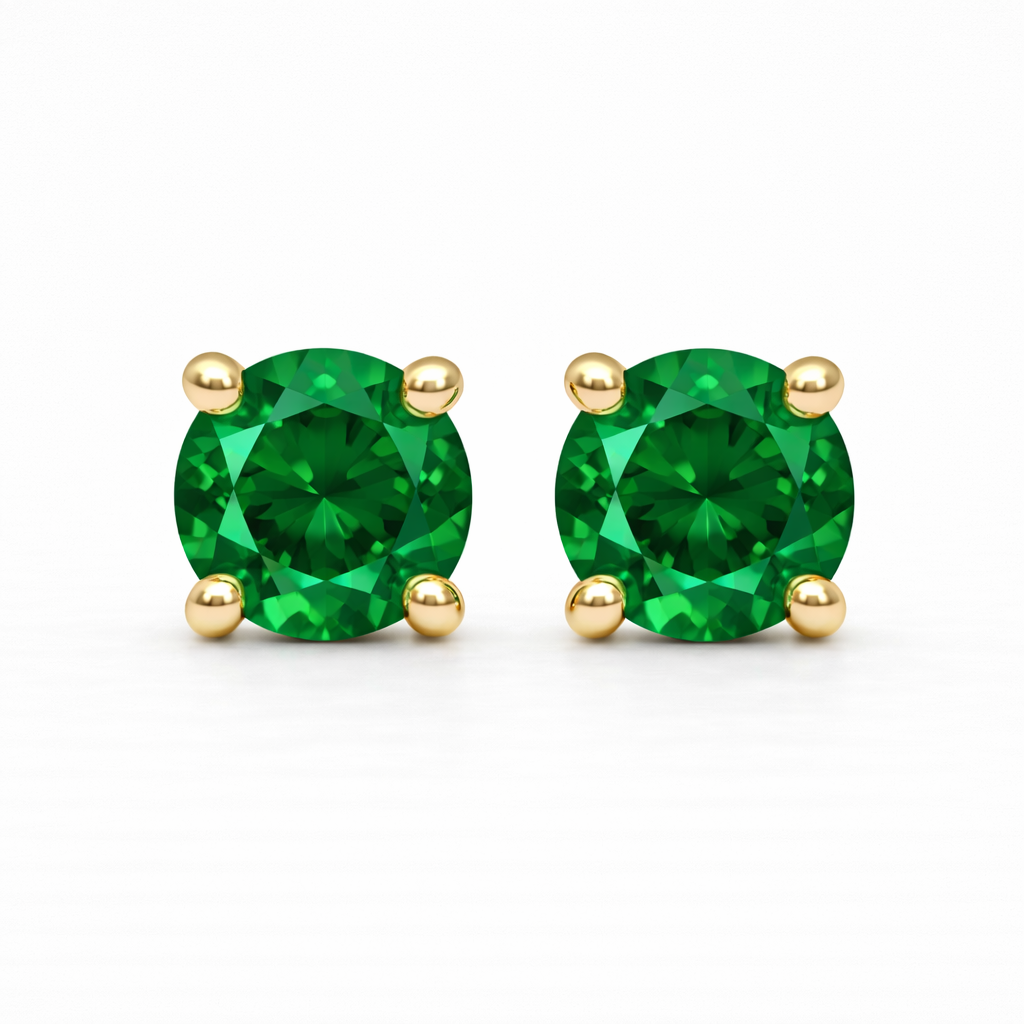 Aurora Fine Emerald Solitaire Stud Earrings – 5 mm | 14K Yellow Gold