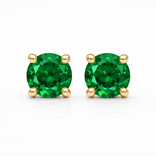Aurora Fine Emerald Solitaire Stud Earrings – 5 mm | 14K Yellow Gold