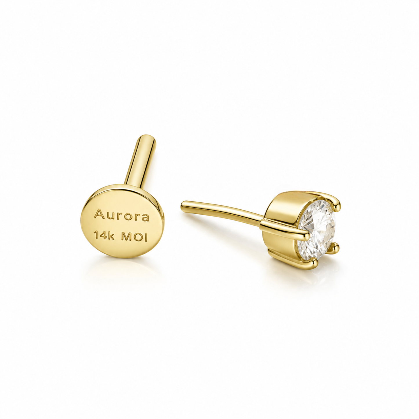 Aurora Statement Moissanite Push Pin Stud – 5 mm | 14K Yellow Gold
