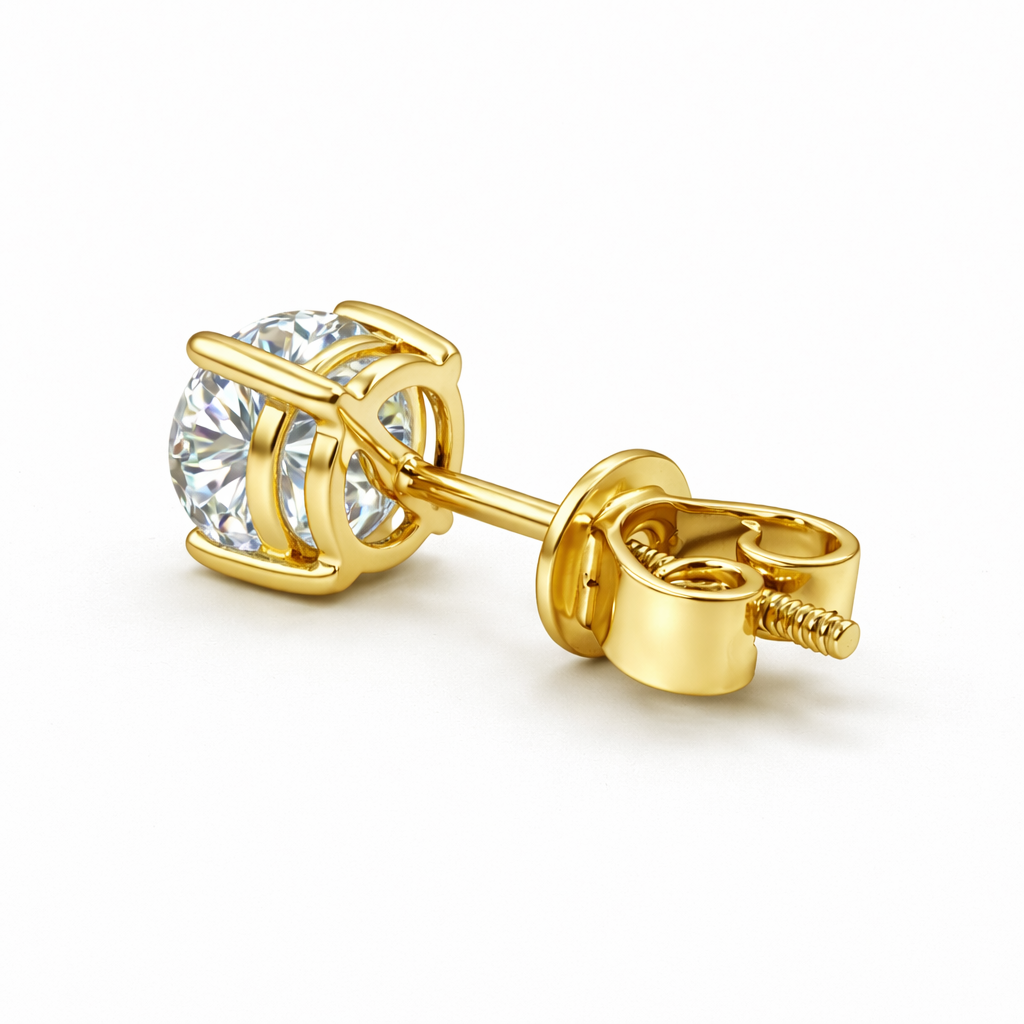 Aurora Fine Moissanite Solitaire Stud Earrings – 5 mm | 14K Yellow Gold