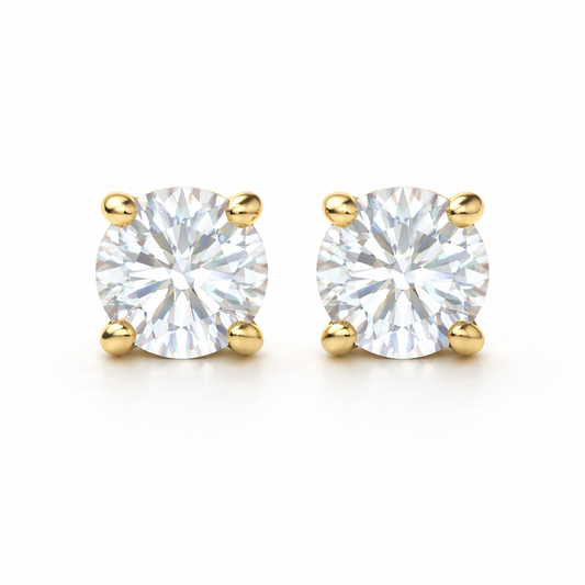 Aurora Fine Moissanite Solitaire Stud Earrings – 5 mm | 14K Yellow Gold