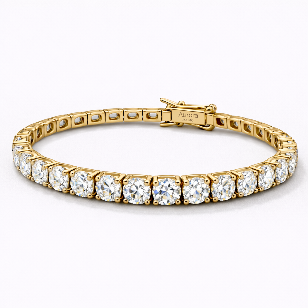 Aurora Statement Tennis Bracelet – 5 mm Moissanite | 14K Yellow Gold