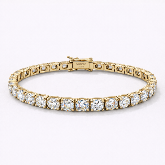 Aurora Statement Tennis Bracelet – 5 mm Moissanite | 14K Yellow Gold