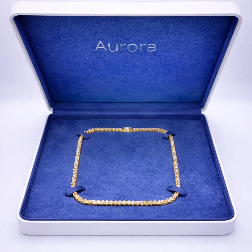 Aurora Statement Tennis Chain – 5 mm Moissanite | 14K Yellow Gold