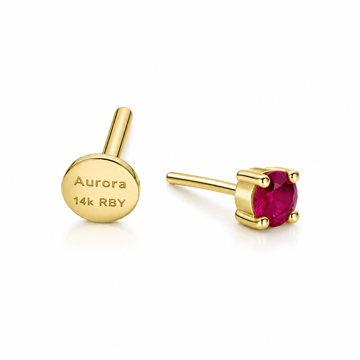 Aurora Statement Ruby Push Pin Stud – 5 mm | 14K Yellow Gold