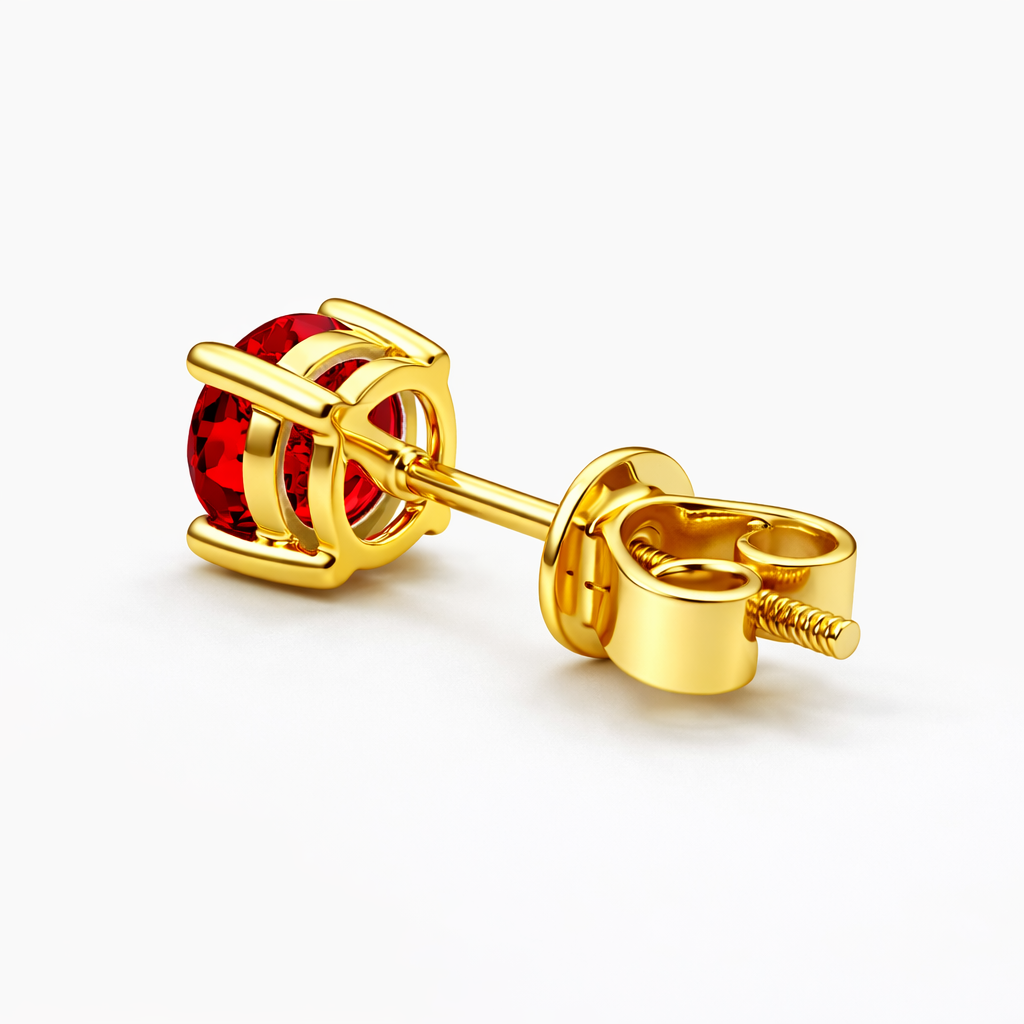 Aurora Fine Ruby Solitaire Stud Earrings – 5 mm | 14K Yellow Gold