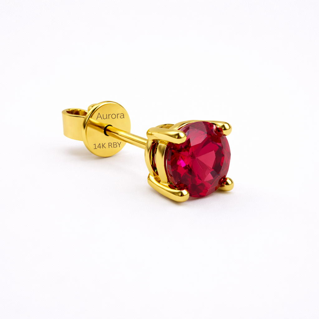 Aurora Fine Ruby Solitaire Stud Earrings – 5 mm | 14K Yellow Gold