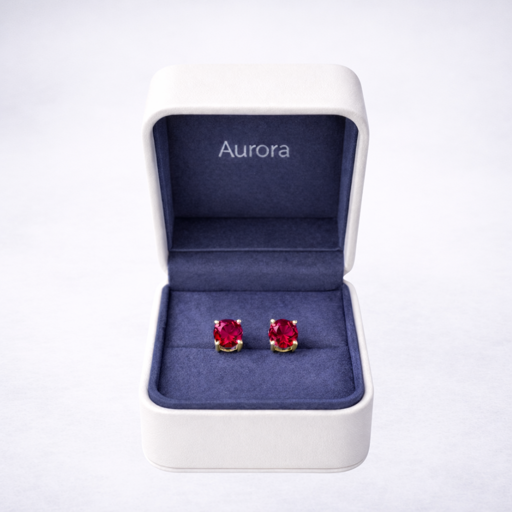 Aurora Fine Ruby Solitaire Stud Earrings – 5 mm | 14K Yellow Gold