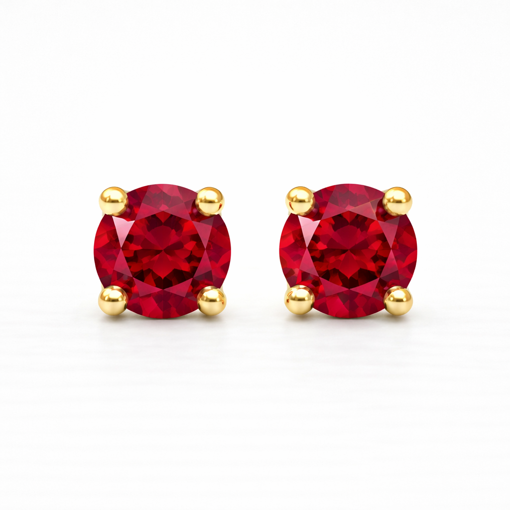 Aurora Fine Ruby Solitaire Stud Earrings – 5 mm | 14K Yellow Gold