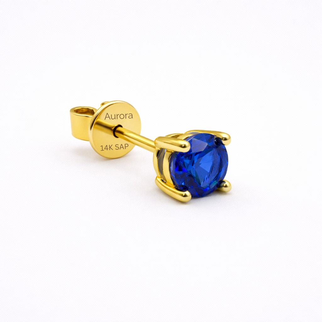 Aurora Fine Sapphire Solitaire Stud Earrings – 5 mm | 14K Yellow Gold