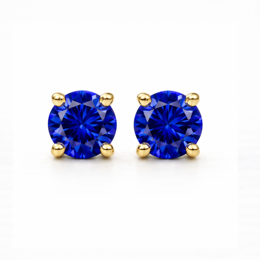 Aurora Fine Sapphire Solitaire Stud Earrings – 5 mm | 14K Yellow Gold