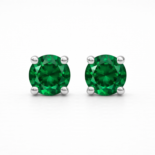 Aurora Fine Emerald Solitaire Stud Earrings – 5 mm | 925 Sterling Silver