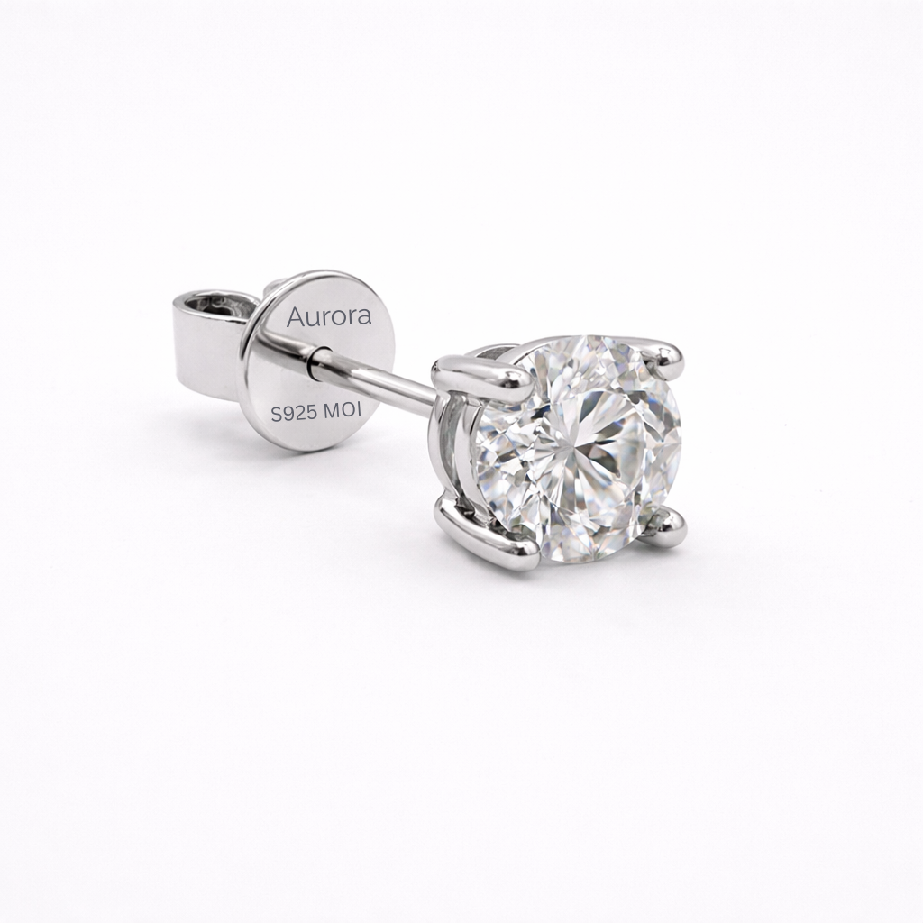 Aurora Fine Moissanite Solitaire Stud Earrings – 5 mm | 925 Sterling Silver