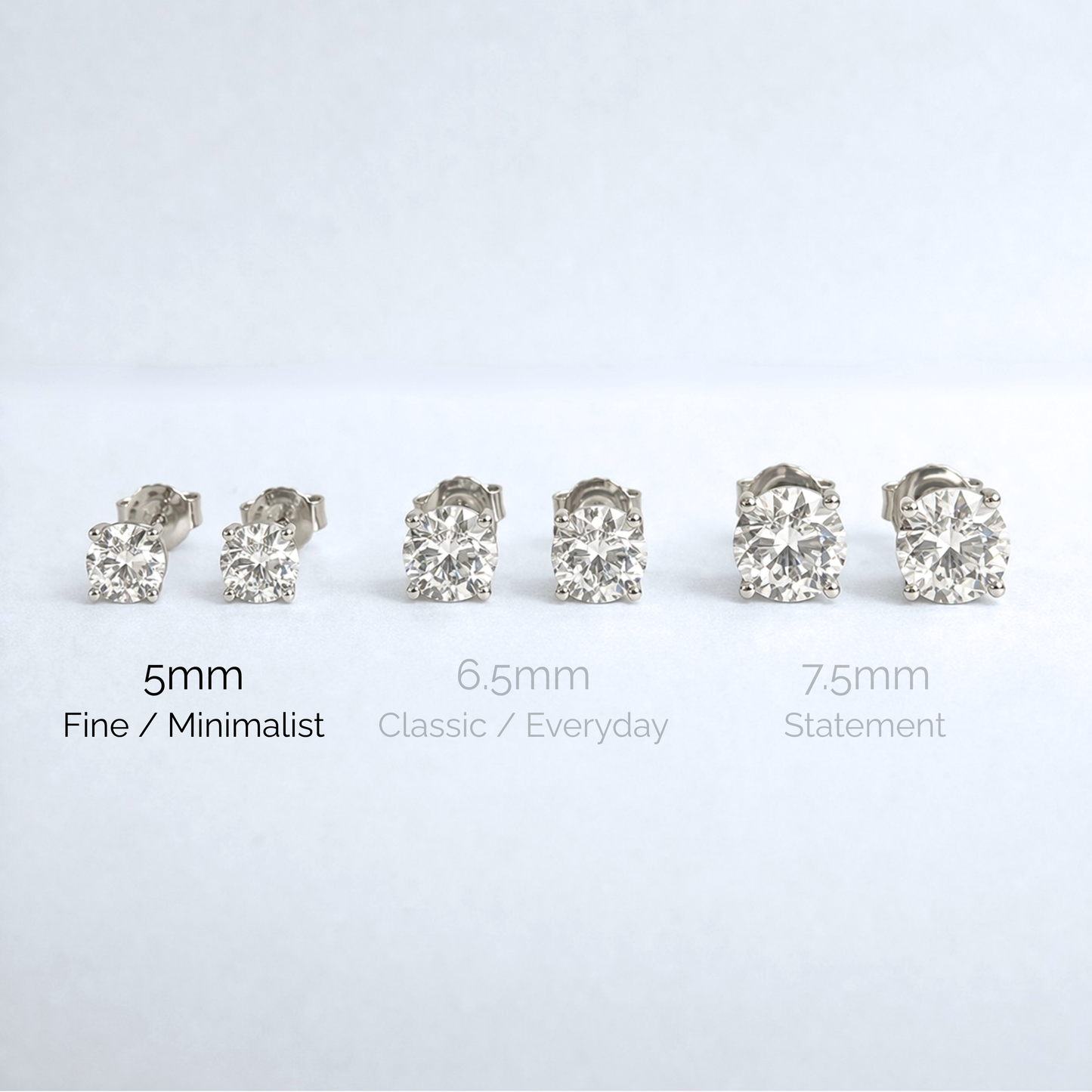 Aurora Fine Moissanite Solitaire Stud Earrings – 5 mm | 925 Sterling Silver