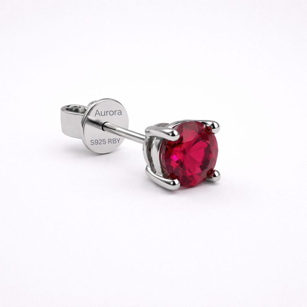 Aurora Fine Ruby Solitaire Stud Earrings – 5 mm | 925 Sterling Silver