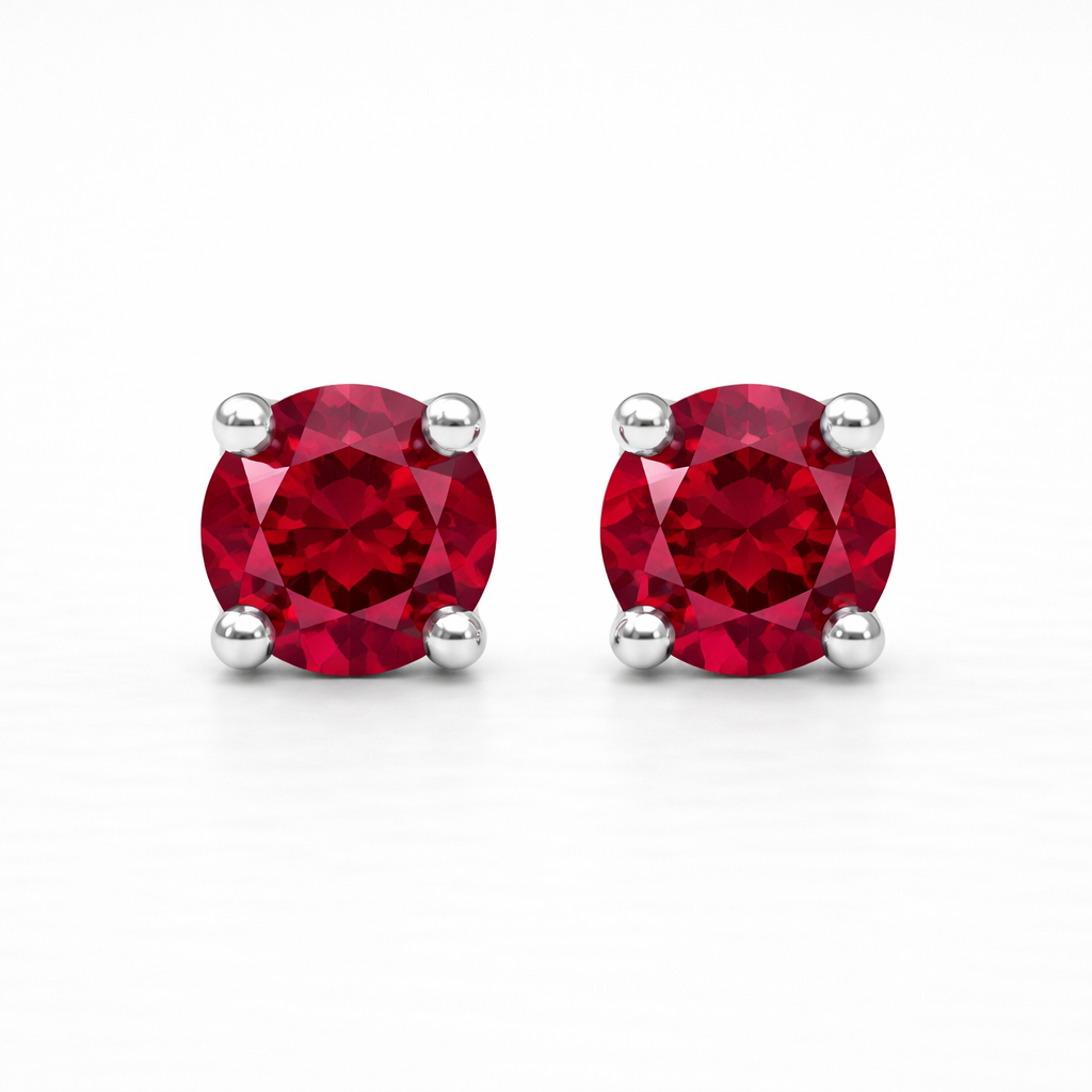 Aurora Fine Ruby Solitaire Stud Earrings – 5 mm | 925 Sterling Silver