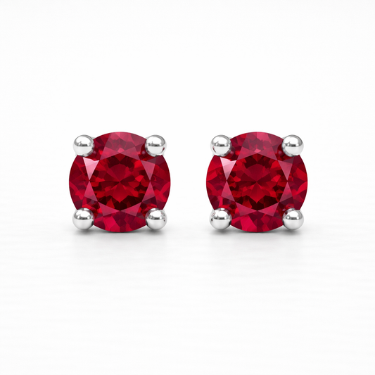 Aurora Fine Ruby Solitaire Stud Earrings – 5 mm | 925 Sterling Silver