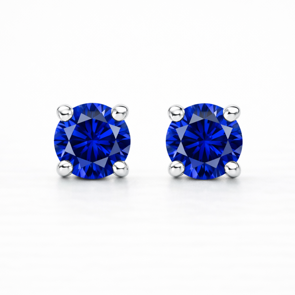 Aurora Fine Sapphire Solitaire Stud Earrings – 5 mm | 925 Sterling Silver