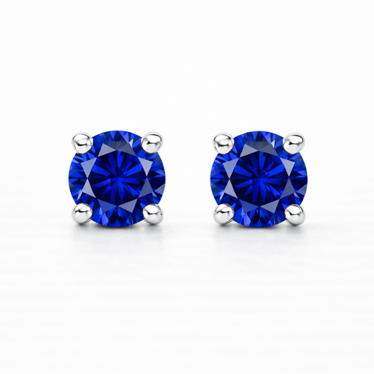 Aurora Fine Sapphire Solitaire Stud Earrings – 5 mm | 925 Sterling Silver