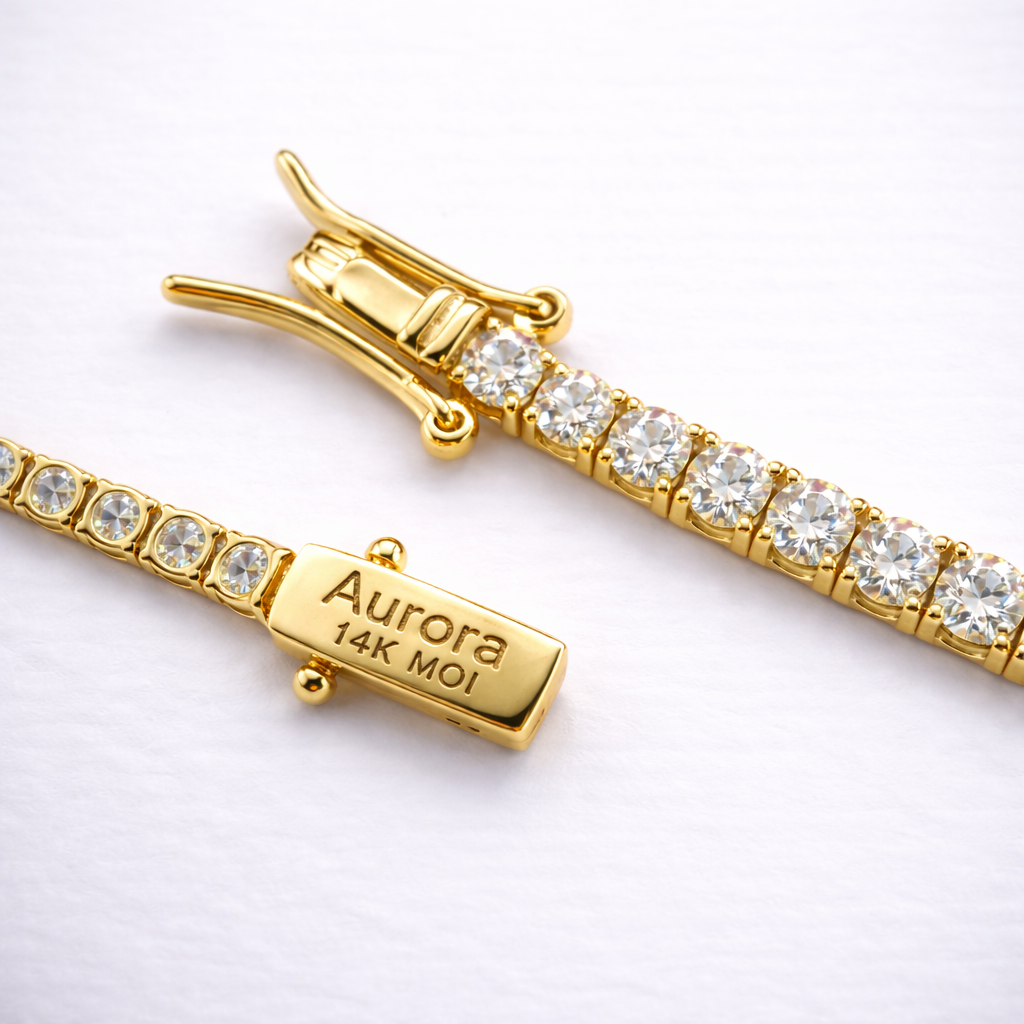 Aurora Statement Tennis Chain – 5 mm Moissanite | 14K Yellow Gold