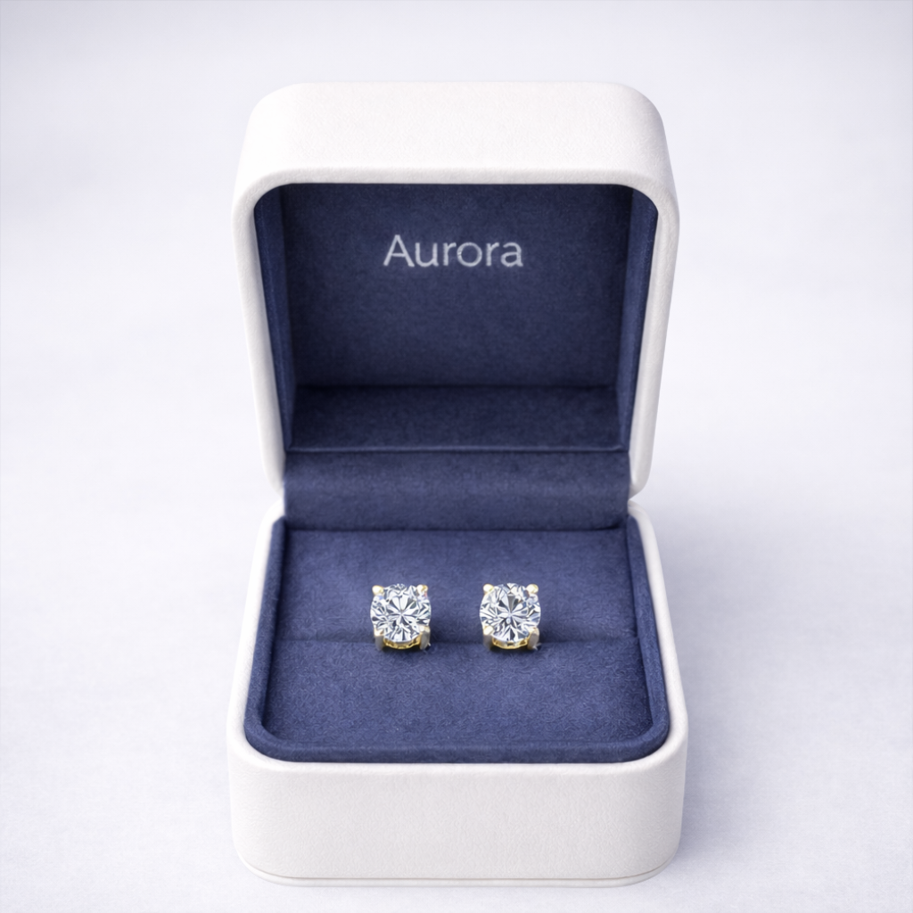 Aurora Signature Diamond Solitaire Stud Earrings – 6.5 mm | 14K Yellow Gold